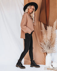 Rowena Cotton Relaxed Henley Top - Light Mocha Oshnow