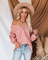 Rowena Cotton Relaxed Henley Top - Mauve Oshnow