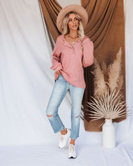 Rowena Cotton Relaxed Henley Top - Mauve Oshnow