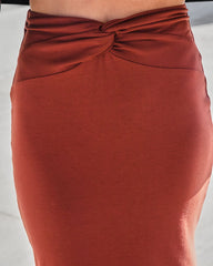 Roxy Twist Front Midi Skirt - Cognac Oshnow