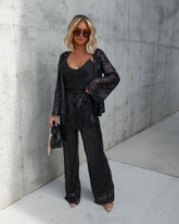 Royce Sequin High Waisted Pants - Black Oshnow