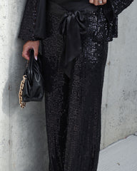 Royce Sequin High Waisted Pants - Black Oshnow