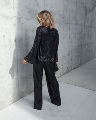 Royce Sequin High Waisted Pants - Black Oshnow