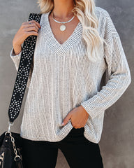 Roza V-Neck Ribbed Knit Top - Ivory Oshnow