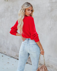 Rozie Colorblock Crop Knit Cutout Sweater - Red Pink Oshnow