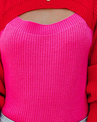 Rozie Colorblock Crop Knit Cutout Sweater - Red Pink Oshnow