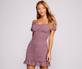 Ruched And Ready Chiffon Mini Dress Oshnow