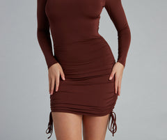 Ruched Babe Long Sleeve Mini Dress Oshnow