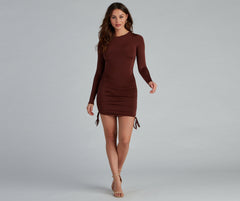 Ruched Babe Long Sleeve Mini Dress Oshnow