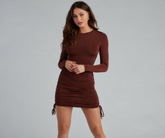Ruched Babe Long Sleeve Mini Dress Oshnow