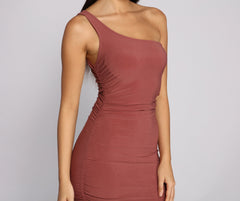Ruched Stunner One Shoulder Midi Dress Oshnow