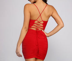 Ruched to The Max Lace Up Mini Dress Oshnow