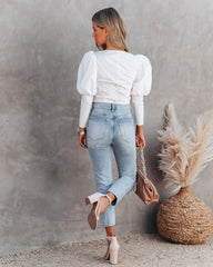 Rue Cotton Puff Sleeve Embellished Crop Top Oshnow