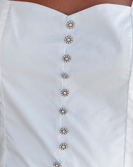 Rue Cotton Puff Sleeve Embellished Crop Top Oshnow