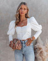 Rue Cotton Puff Sleeve Embellished Crop Top Oshnow