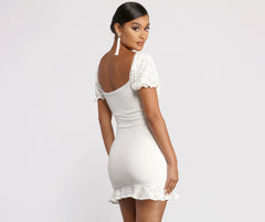 Ruffled Eyelet Puff Sleeve Mini Dress Oshnow