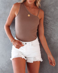 Rumor Cotton Blend Asymmetrical Tank - Mocha Oshnow