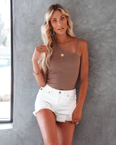 Rumor Cotton Blend Asymmetrical Tank - Mocha Oshnow