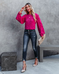 Saba Floral Textured Crop Blouse - Magenta Oshnow