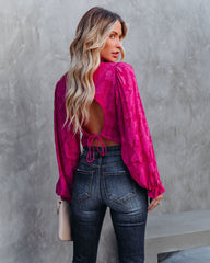 Saba Floral Textured Crop Blouse - Magenta Oshnow