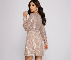 Sadie Formal Long Sleeve Sequin Mini Dress Oshnow