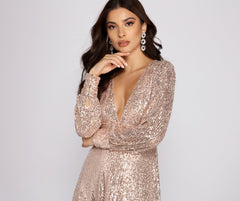 Sadie Formal Long Sleeve Sequin Mini Dress Oshnow
