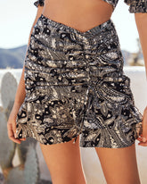 Saguaro Paisley Smocked Ruched Mini Skirt - Black Oshnow