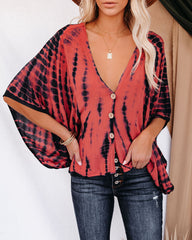 Saline Tie Dye Button Down Kimono Top - Salmon Oshnow