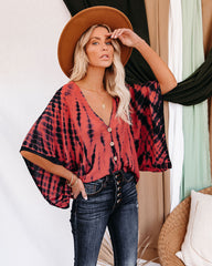 Saline Tie Dye Button Down Kimono Top - Salmon Oshnow