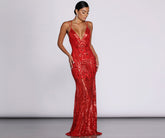 Salma Formal Sequin Scroll Print Dress Oshnow