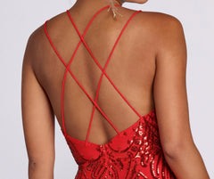 Salma Formal Sequin Scroll Print Dress Oshnow