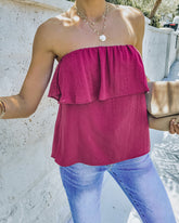 Sana Strapless Ruffle Blouse - Sangria Oshnow