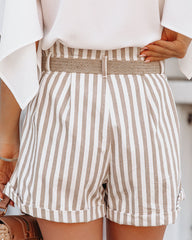 Sanders Cotton Pocketed Striped Belted Shorts Oshnow