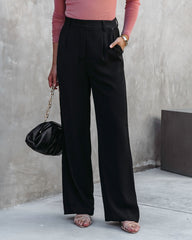 Sandrine Pocketed Wide Leg Pants - Black - SALE Oshnow
