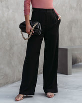 Sandrine Pocketed Wide Leg Pants - Black - SALE Oshnow