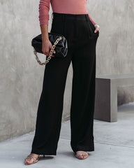 Sandrine Pocketed Wide Leg Pants - Black - SALE Oshnow