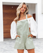 Sandy Dunes Cotton Pocketed Shortalls - Olive Green Oshnow