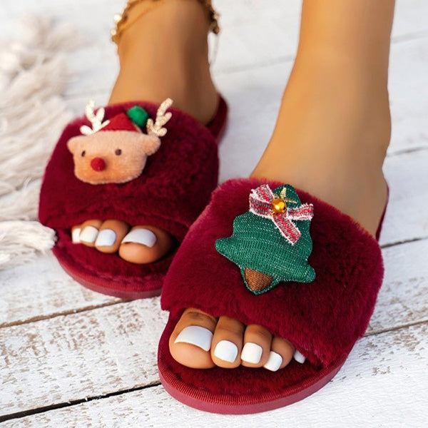 Santa Faux Suede Fur Slippers Oshnow