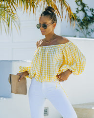 Saskia Gingham Off The Shoulder Blouse Oshnow