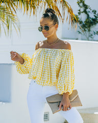 Saskia Gingham Off The Shoulder Blouse Oshnow
