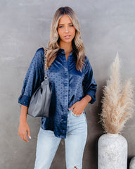 Satellite Satin Embossed Button Down Blouse Oshnow