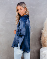 Satellite Satin Embossed Button Down Blouse Oshnow