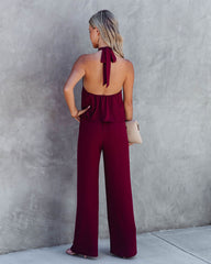 Saturday Night Fever Halter Pocketed Jumpsuit - Wine Oshnow