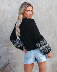 Sav Embroidered Swiss Dot Balloon Sleeve Tie Top Oshnow