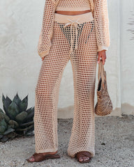 Sayulita Dreaming Crochet Drawstring Pants - Natural Oshnow