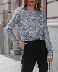 Scarlett Sequin Padded Shoulder Bodysuit - Grey Blue - SALE Oshnow