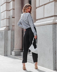 Scarlett Sequin Padded Shoulder Bodysuit - Grey Blue - SALE Oshnow