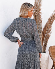 Scenery Printed Tie Front Crop Blouse - Navy Oshnow