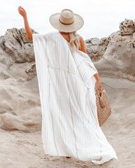 Seacliff Striped Adjustable Kaftan - Off White/ Taupe Oshnow