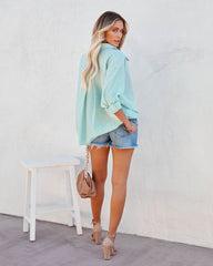 Sebastian Cotton Blend Striped Button Down Top - Green Oshnow